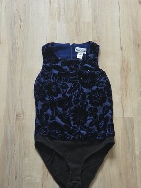 Navy Floral Velvet Bodysuit Top